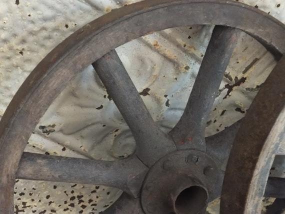 Antique Wooden Wagon Wheels with Metal Rims by TreasuredPrimitives