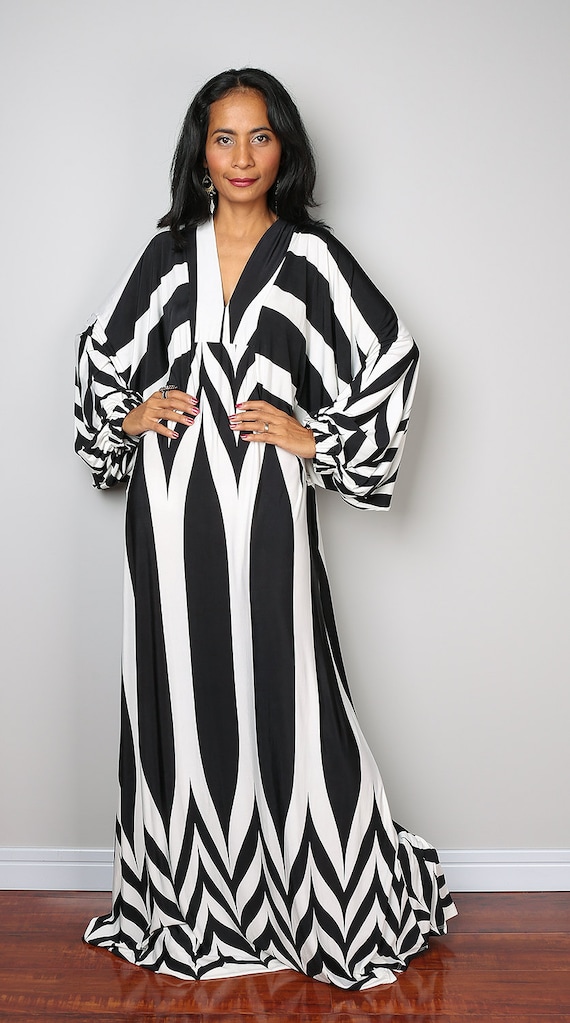 Striped Dress Long Wide Sleeve Black and White Maxi Dress
