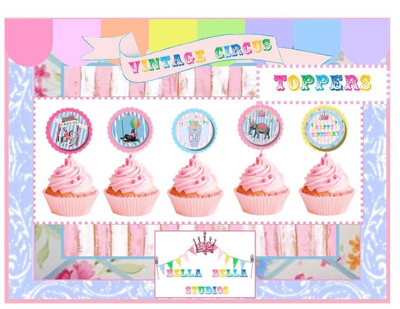CIRCUS CUPCAKE TOPPERS - Personalized Printable Download Il_570xn