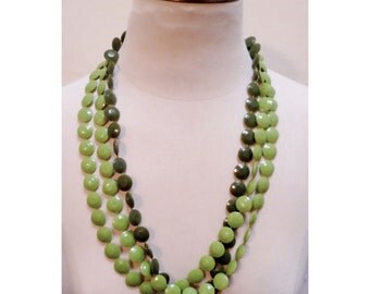 Vintage 1970s Olive Green Multi-Strand Bead Necklace
