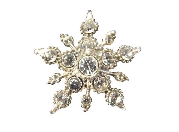 Rhinestone Snowflake Brooch Paste Stones Pin Gold Foil Back