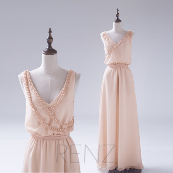 2015 Champagne Bridesmaid dress Beige Chiffon Wedding by RenzRags