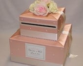 Shabby Chic theme Peach/Ivory/Pale Pink Wedding Card box- pearl accents
