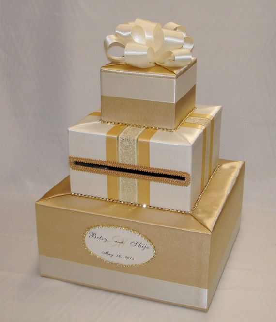 Gold and Ivory Wedding Card Box gold rhinestones