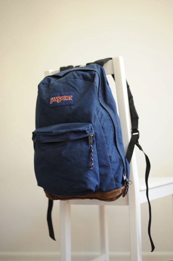 Vintage Blue Jansport Backpack with Leather Bottom