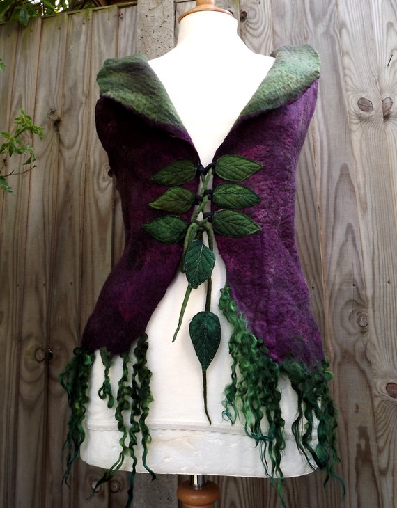 Custom Made to order for you- Fairytale Forest Vest - pixie coat - Felt Coat by folkowl steampunk buy now online