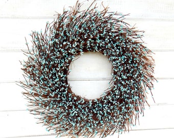 Spring Wreath-Summer Door Wreath-Rustic TWIG Wreath-Walling Hanging-Teal Blue Home Decor-Aqua Blue Wreath-Scented Wreath-Housewarming Gift