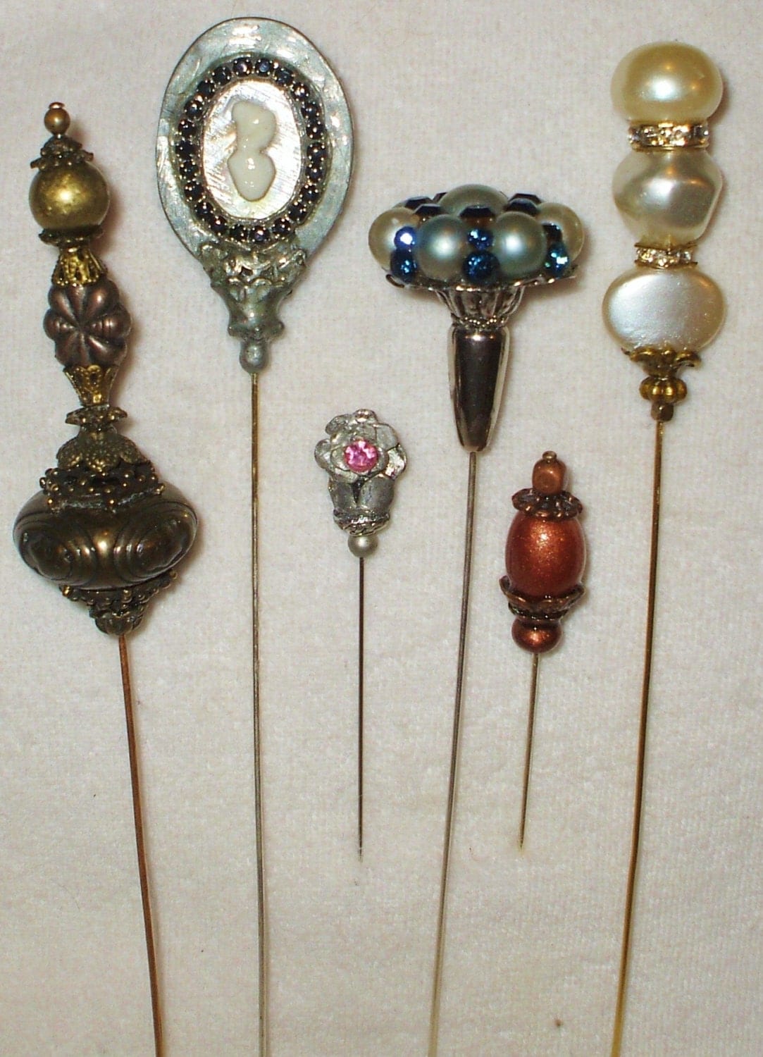 6 Antique style Victorian Hat Pins with by 