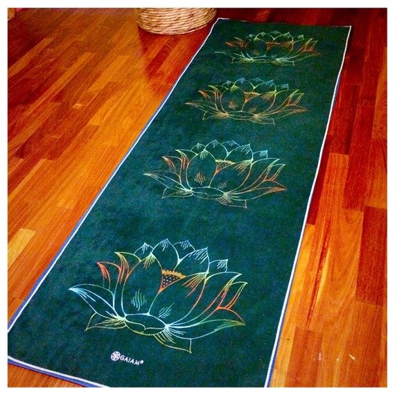 Forest Green Lotus Flower Yoga Mat Towel