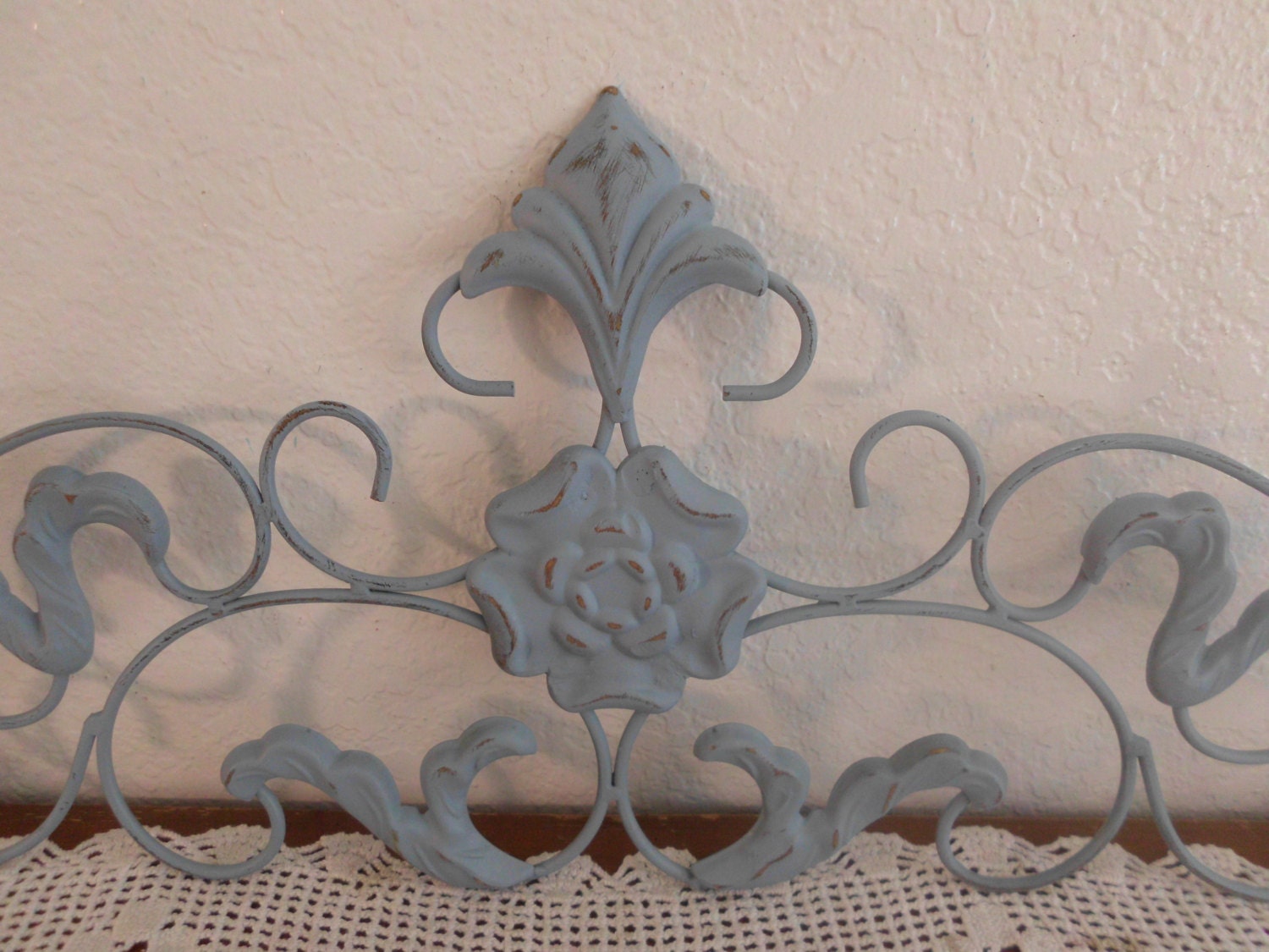 Blue Grey Large Scroll Metal Wall Decor Rustic Shabby Chic