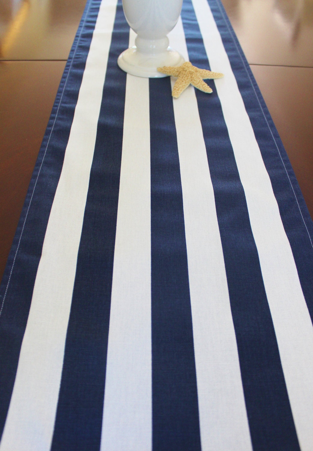 Navy Stripe Table Runner Tablecloth Runner Navy Blue and White