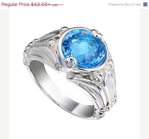 Discount Sale Blue Topaz Sterling Silver Ring (MN 92 )