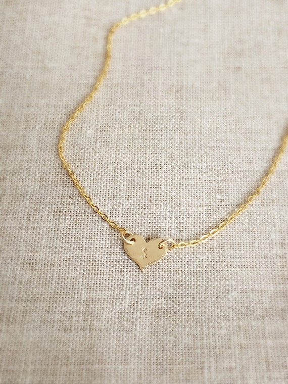 Gold Initial Heart . initial necklace . engraved initial