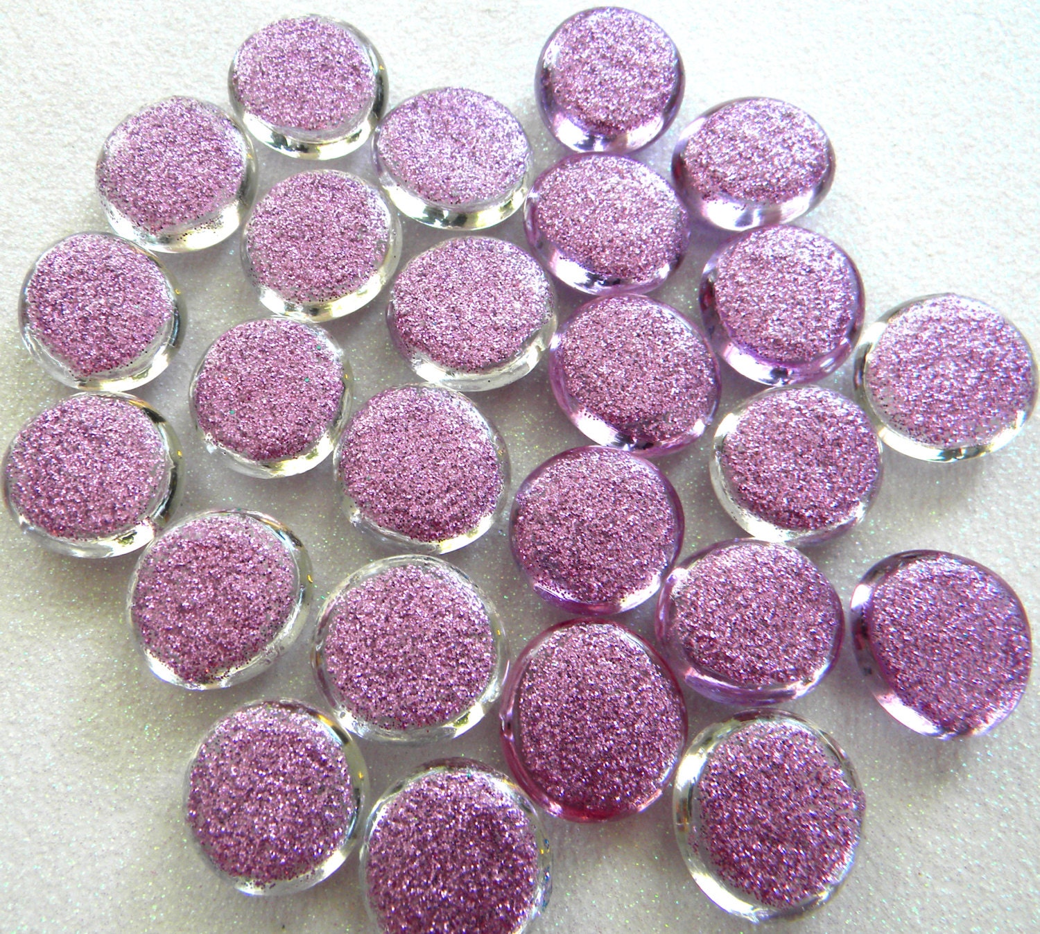 25 Glass Gems LIGHT PURPLE Glitter Hand Painted Medium