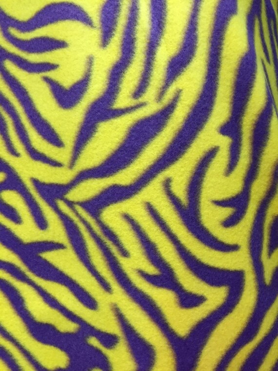 Zebra Animal Print Fleece Fabric Purple on Yellow by the yard