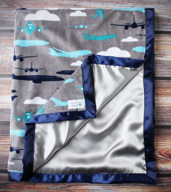 Minky Blanket Baby Boy Airplane Blanket Aviator Blanket