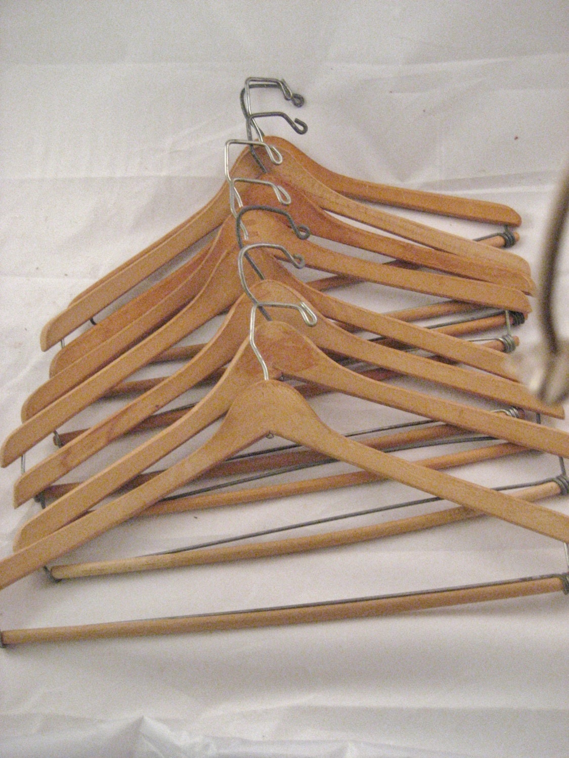 Set of 8 Matching Wooden Suit Hangers Vintage 1960s Closet Organization