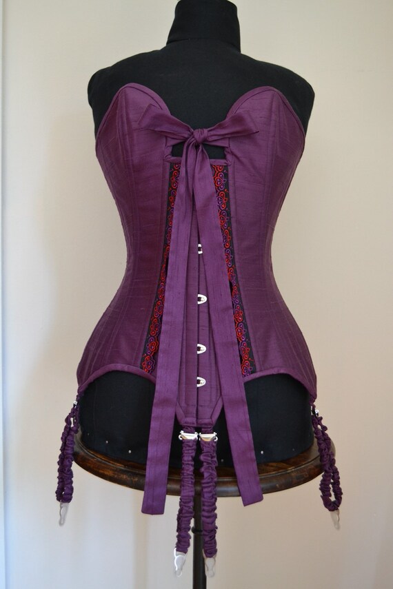 Purple Silk Sanakor Corset with Suspenders by WickedGraceful
