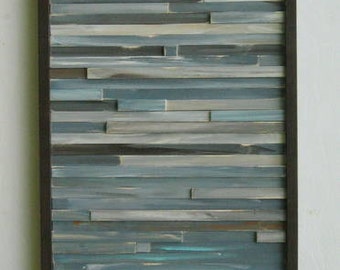 Distressed Reclaimed Wood Wall Art Sculpture Modern Painting Rustic-Abstract Blue