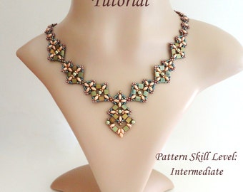 PIPISTRELLO superduo and tila beaded necklace beading tutorial and pattern beadwork jewelry beadweaving tutorial beading pattern instruction