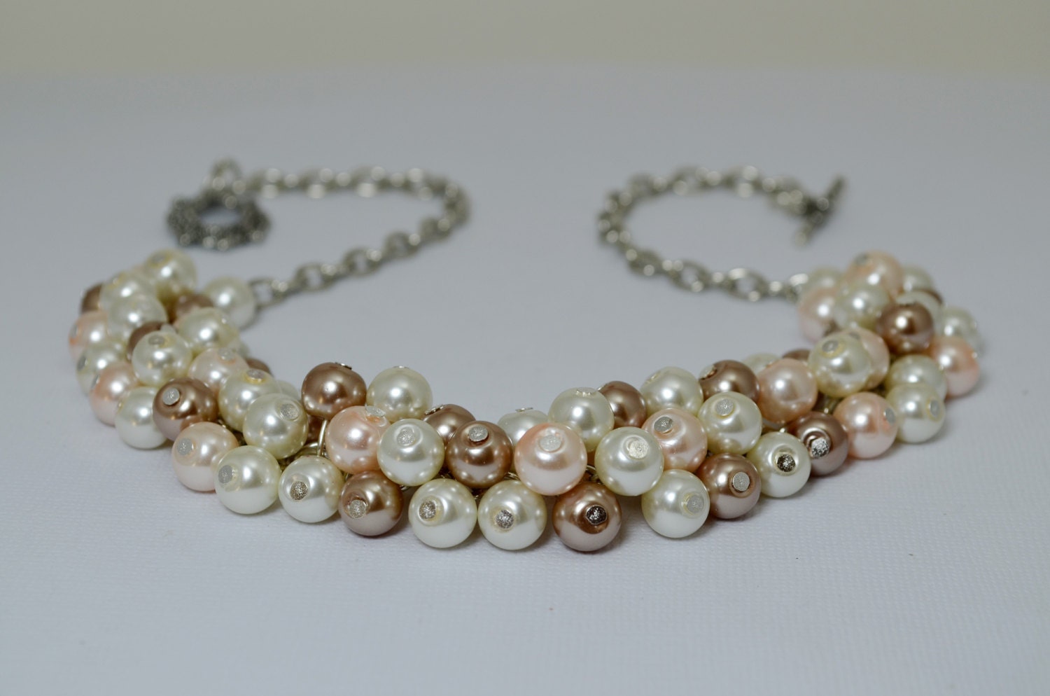 Ivory Taupe and Blush Pearl Necklace bridesmaid necklace
