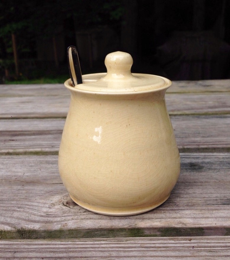 Ceramic Honey Jar or Sugar Jar Yellow by MarieKennedyPottery