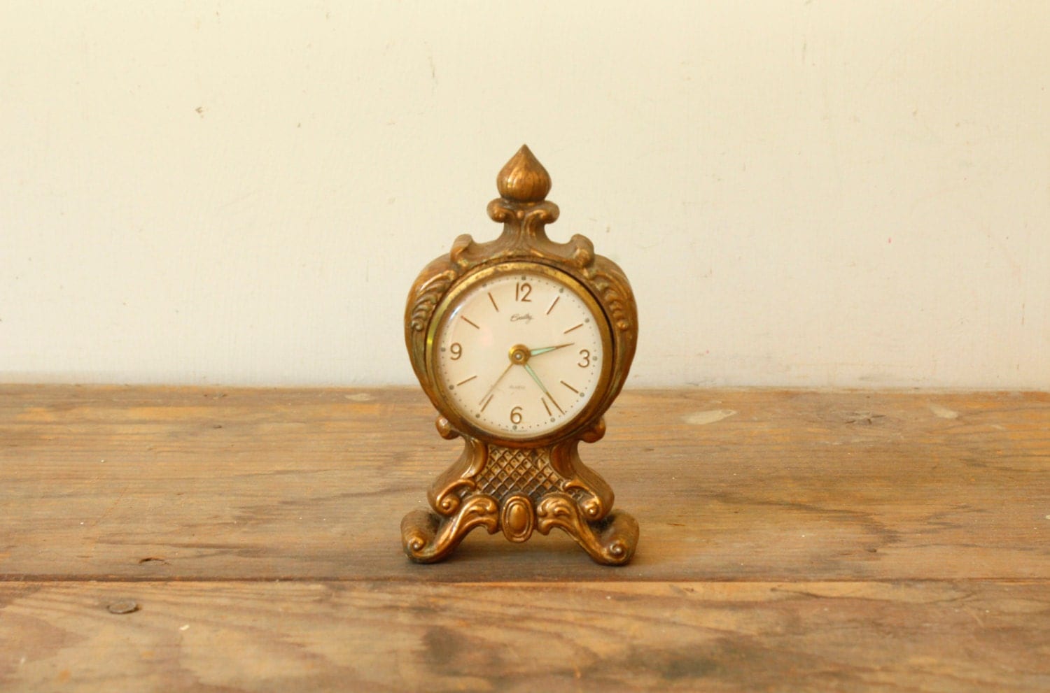 Vintage Gold Decorative Clock Bradley Brass Ornate Stand Up