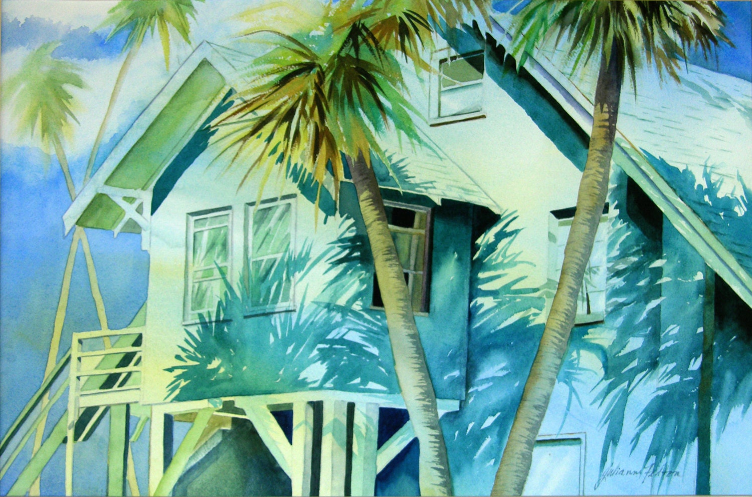 Original watercolor painting filled with light Beach Cottage