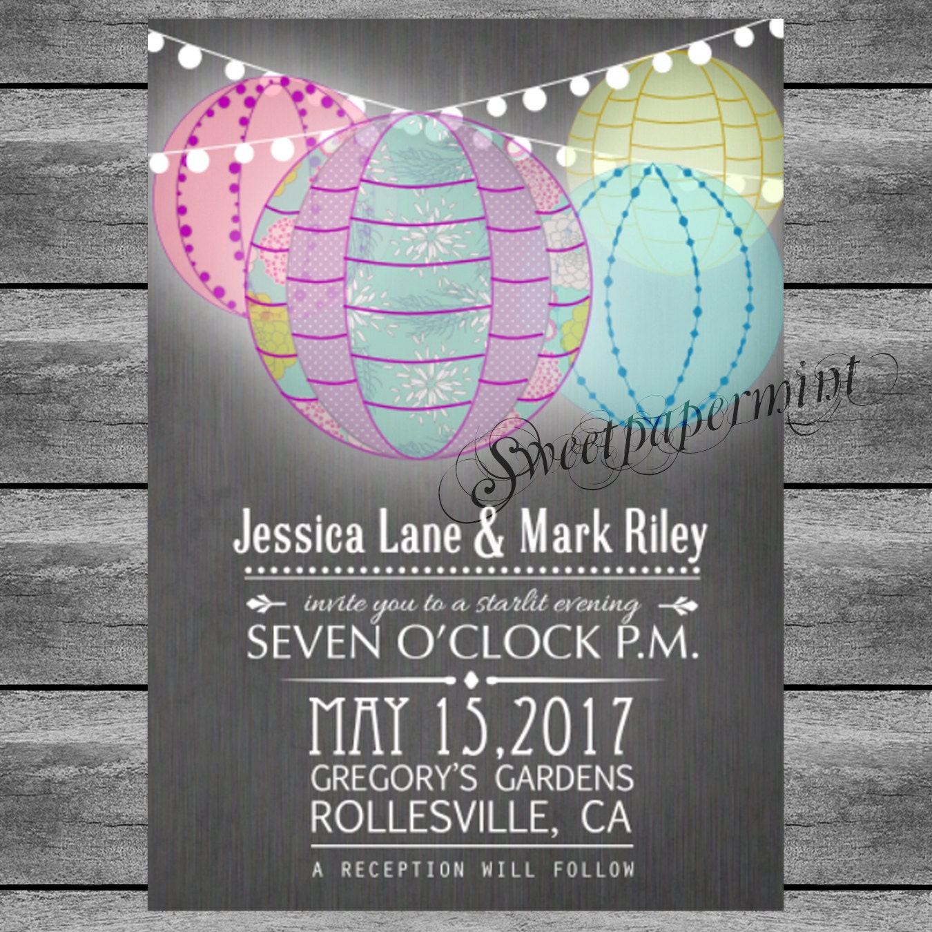 Lantern Wedding Invitation Party Card Printable by SweetPapermint