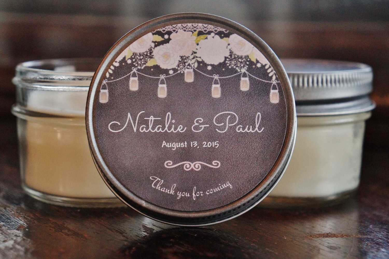 Set of 12 4 oz Personalized Wedding Favor Candles//Hanging