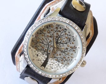 Crazy Leather watch, Women wrist watch, Women leather cuff watch ...