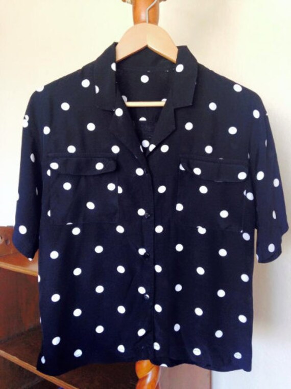 Black and white Polka Dot Blouse Top Large Medium