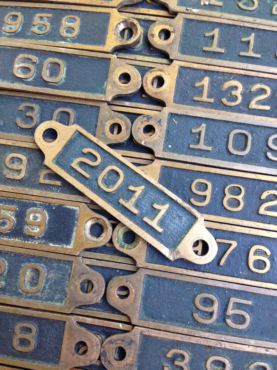 Antique year 2011 Brass Locker number plate or locker tag