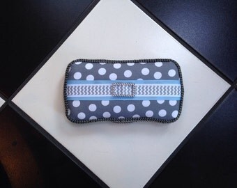 Boutique Diaper Wipes Travel Case Light Blue Gray Grey Polka Dot Chevron