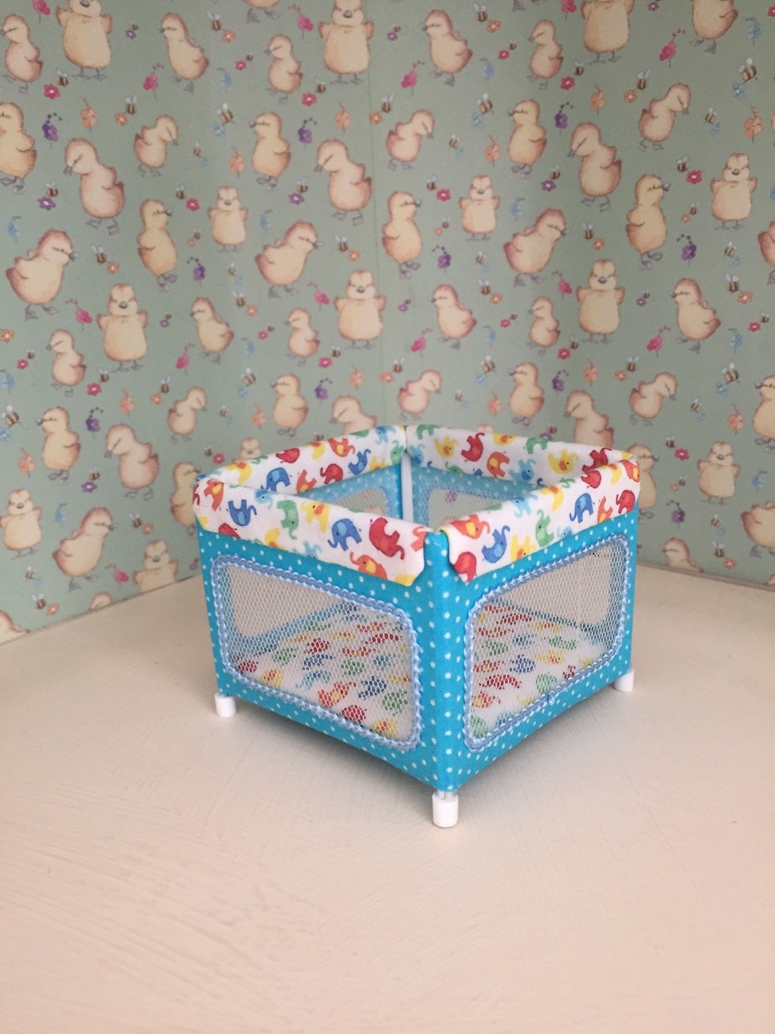 AVAILABLE NOW Miniature playpen tiny elephants with blue