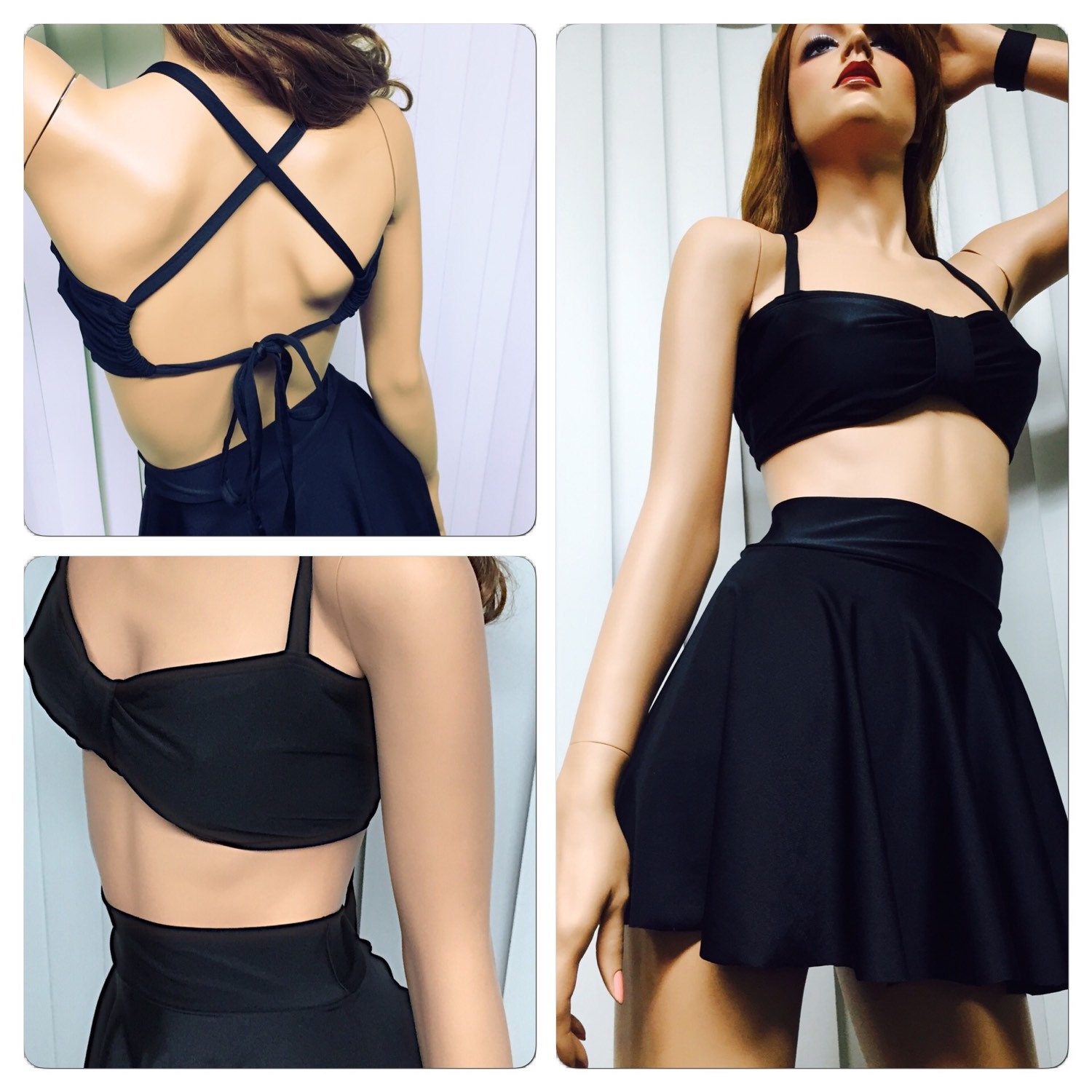 black one piece bathing suit with skirted bottom
