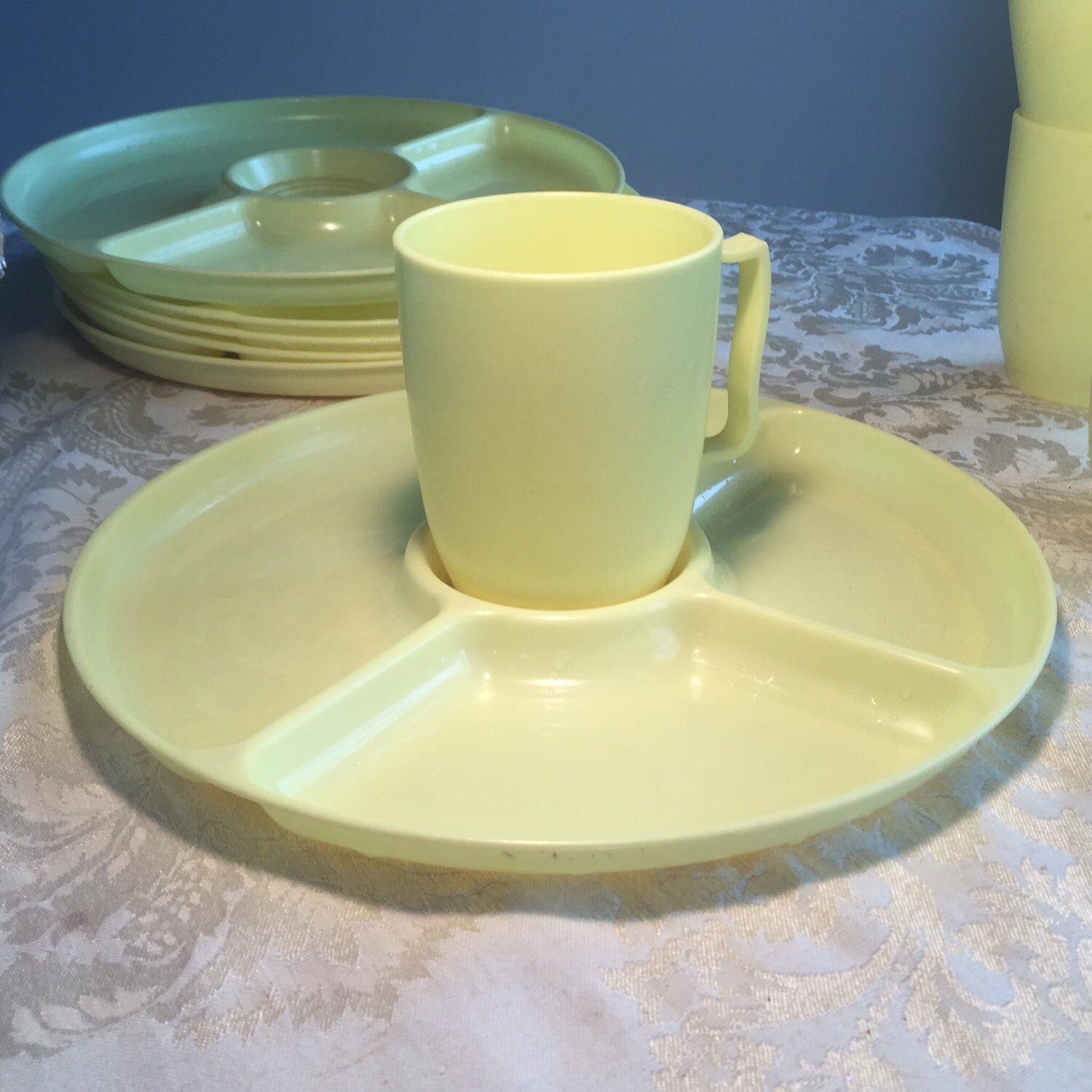 Yellow Melamine Mugs and Plates by Burlington Basket Co