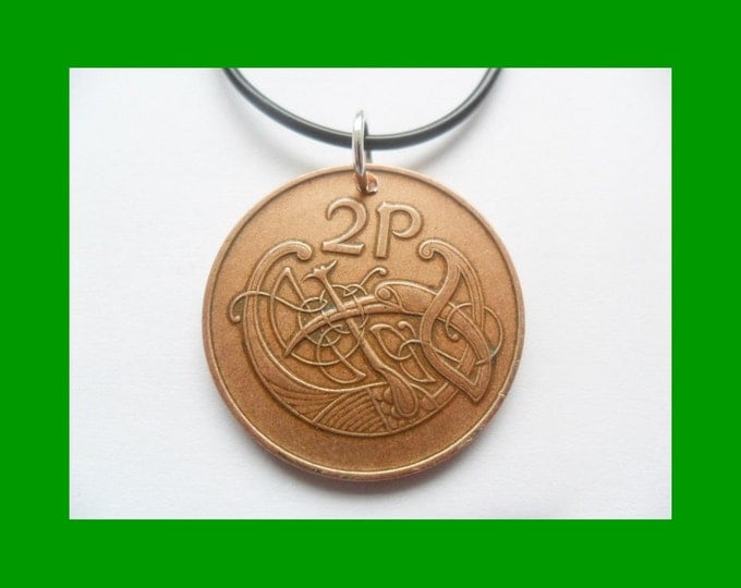 1982 Irish coin necklace old two pence 2p pendant, year 1982