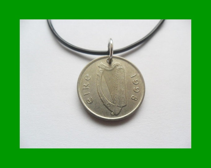1998 Irish coin necklace old 5p penny pendant, year 1998