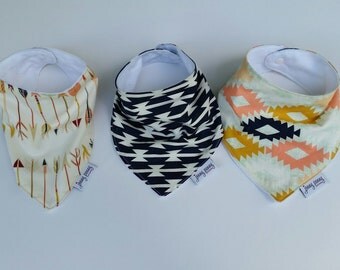 Bandana Bib Set // Drool Bib Trio Set // Baby Girl Bandana Bibs // Set of Three Bandana Bibs // Arrows / Tomahawk / Southwestern / Drool Bib