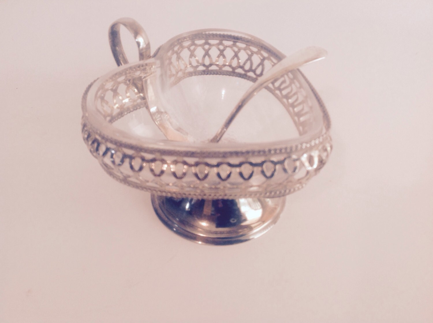 Vintage Heart Shaped Candy Dish in Silver Plate Pedestal Holder with