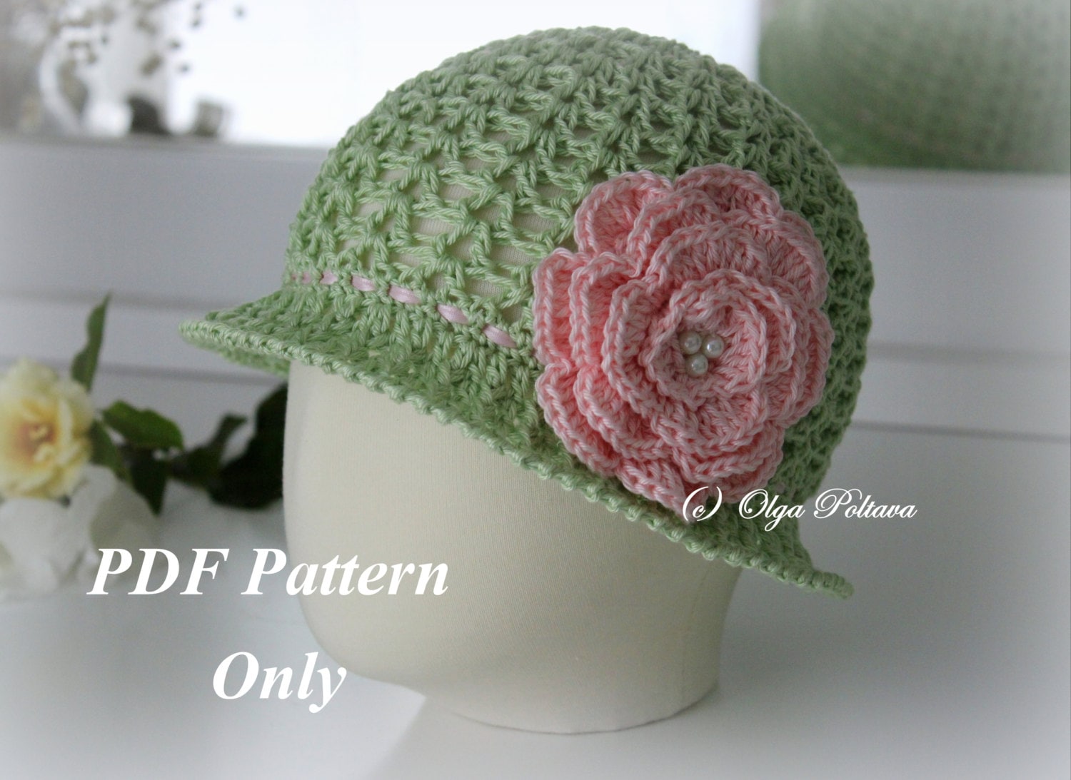 Download Big Rose Toddler Cloche Summer Hat Crochet Pattern Size 1-2