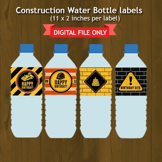 Construction Worker Party Water Bottle by SplashboxPrintables