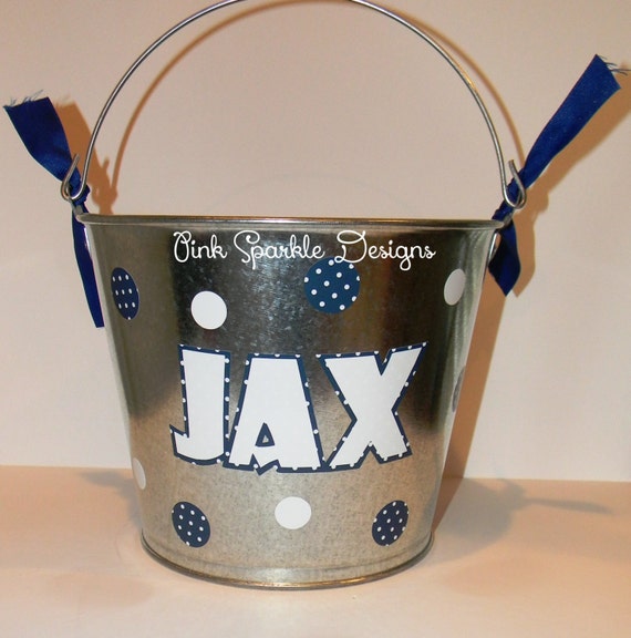 Personalized Metal Polka Dot Easter Pail