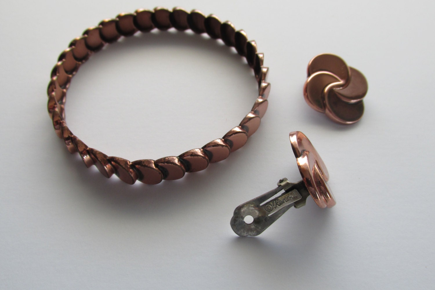 RESERVED 4 EVELINE Vintage Renoir copper clip on earrings and