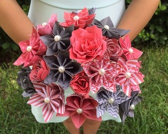 CORAL BOUQUET- Origami Paper Bouquet / paper bouquet, paper flowers, origami flowers, flower bouquet, bridal bouquet, paper rose
