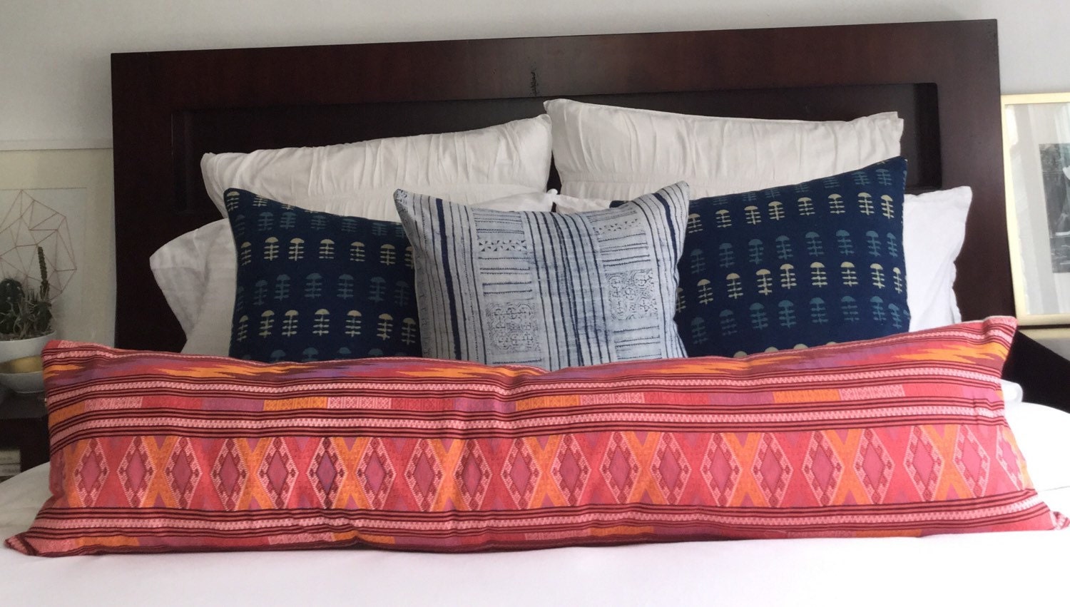 Extra long tribal lumbar pillow 4 foot bolster pillow