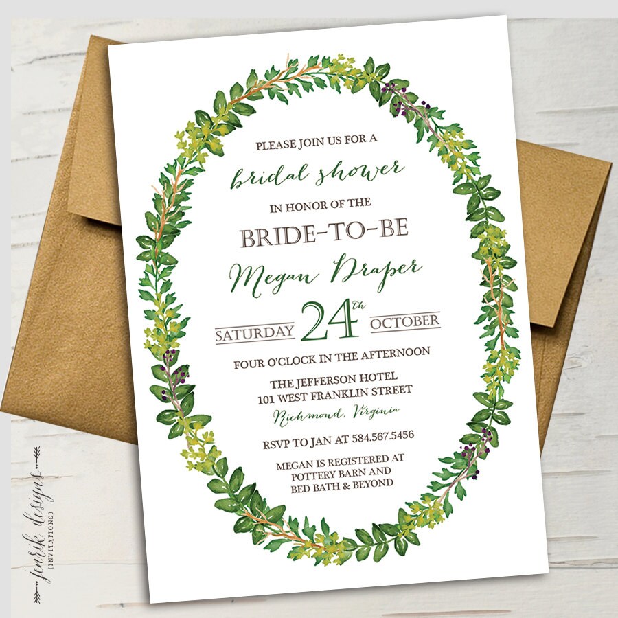 Woodland Greenery Bridal Shower Invitation Printable