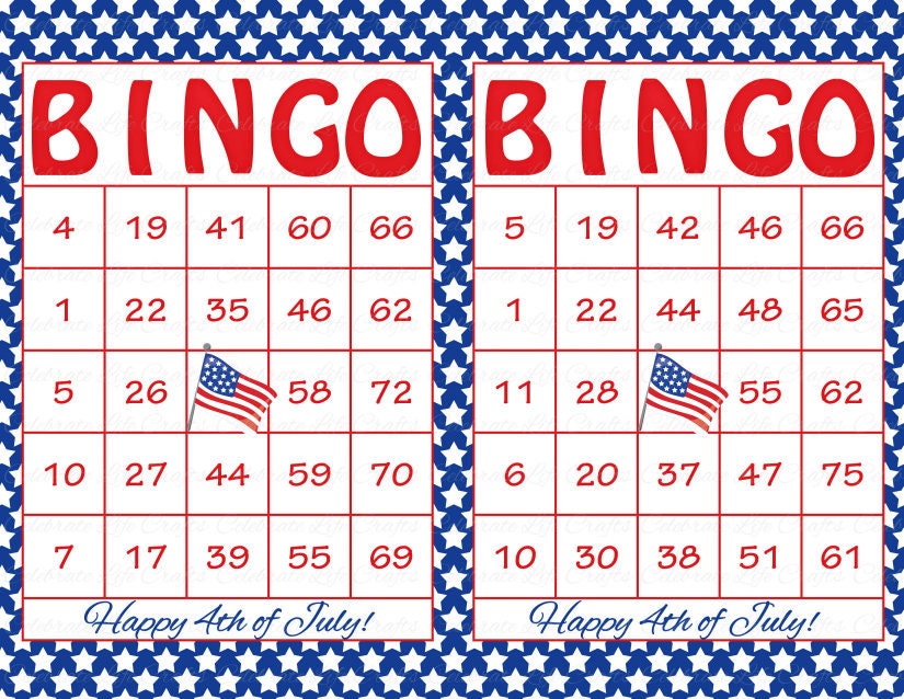 60 4th of July Printable Bingo Cards Patriotic Theme Stars 60 4th of July Printable Bingo Cards Patriotic Theme Stars