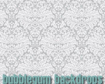 Grey Damask Faux Wallpaper - Vinyl Photography Backdrop Photo Prop